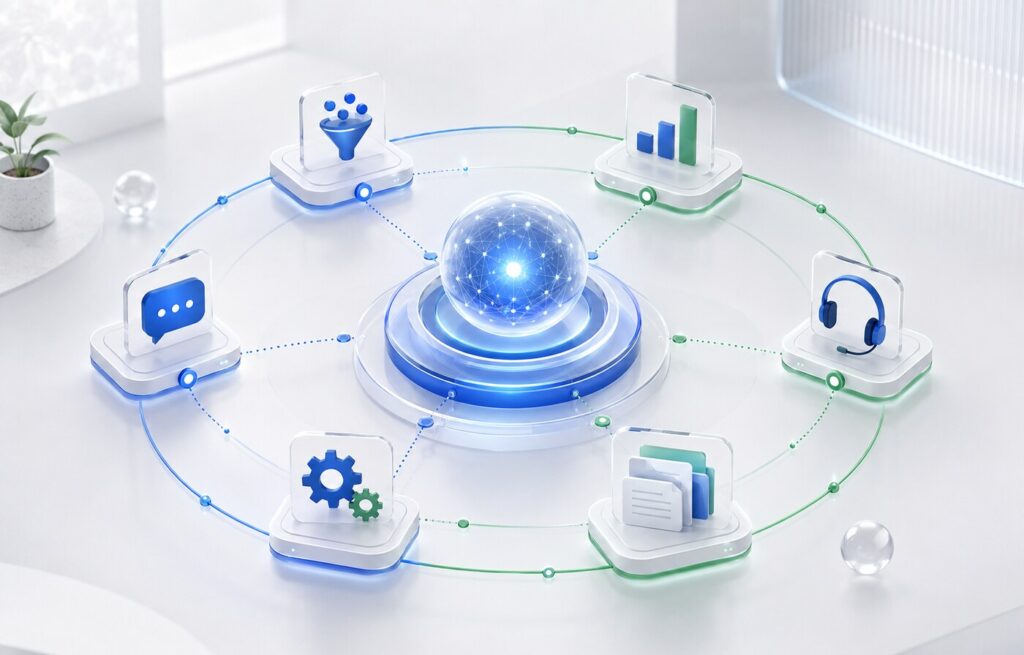 AI agent workflow connecting sales, support and operations for an Indian business